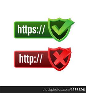 http and https protocols on shield, on white background. Vector stock illustration. http and https protocols on shield, on white background. Vector stock illustration.