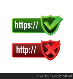 http and https protocols on shield, on white background. Vector stock illustration. http and https protocols on shield, on white background. Vector stock illustration.