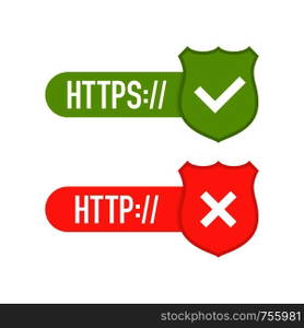 http and https protocols on shield, on white background. Vector stock illustration