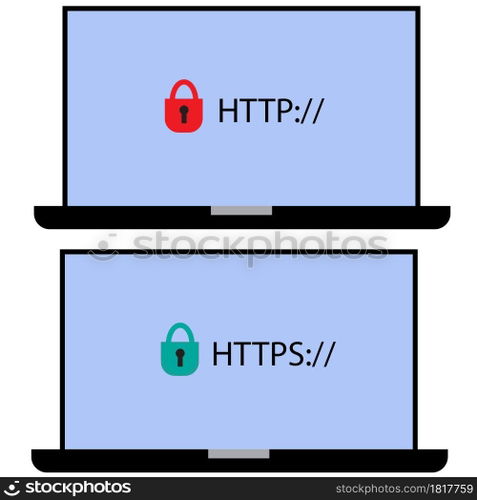 http and https protocols on white background. safe web surfing and data encryption sign. safe and Secure https symbol. flat style.