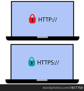 http and https protocols on white background. safe web surfing and data encryption sign. safe and Secure https symbol. flat style.