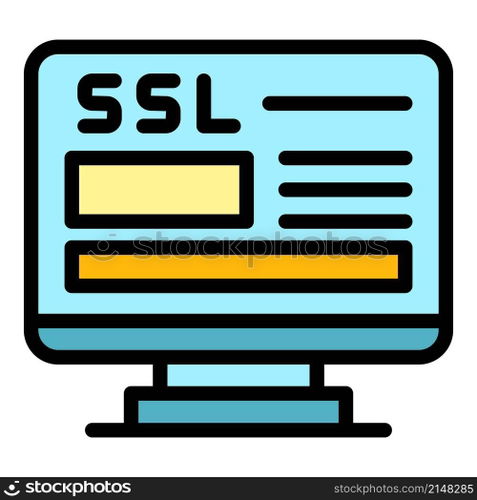 Https certificate icon. Outline https certificate vector icon color flat isolated. Https certificate icon color outline vector