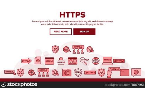 Https Landing Web Page Header Banner Template Vector. Browser Address Bar Showing Https Protocol Secure Browsing And Connections Trend Illustration. Https Landing Header Vector