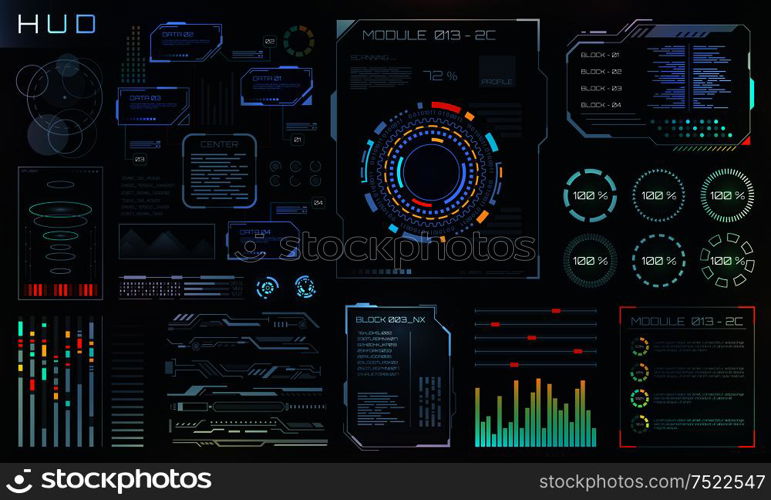 HUD and UI Set Elements, Sci Fi Futuristic User Interface, Tech and Science Design - Illustration Vector. HUD and UI Set Elements, Sci Fi Futuristic User Interface, Tech and Science Design