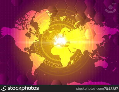 HUD atack design with world geographical map. Target on Europe. World war Russia Europe conflict. Vector