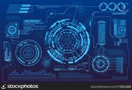 Hud dashboard. Futuristic user interface with digital infographics and data charts vector electronic scifi hologram concept. Hud dashboard. Futuristic user interface with digital infographics and data charts vector concept