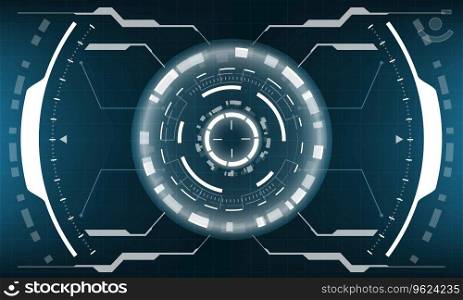 HUD sci-fi interface screen view white geometric on blue design virtual reality futuristic technology creative display vector illustration.