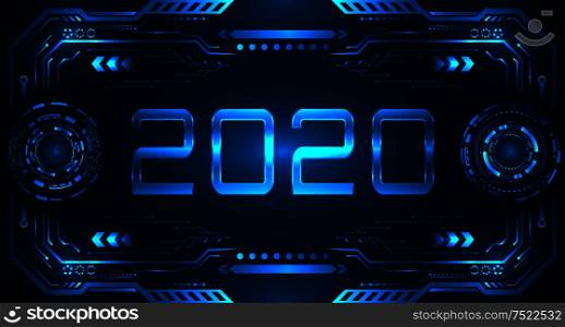 HUD UI Futuristic Frame with Text 2020, Happy New Year. Technology Background - Illustration Vector. HUD UI Futuristic Frame with Text 2020, Happy New Year. Technology Background