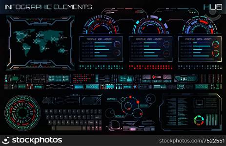HUD UI, Futuristic User Interface HUD and Infographic Elements. Abstract Virtual Graphic Template - Illustration Vector. HUD UI, Futuristic User Interface HUD and Infographic Elements. Abstract Virtual Graphic Template