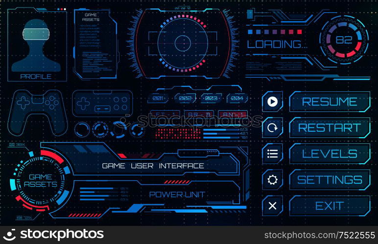 HUD User Interface, GUI, Futuristic Panel with Infographic Elements - Illustration Vector. HUD User Interface, GUI, Futuristic Panel with Infographic Elements