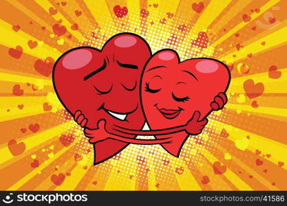 Hug couple love Valentine. Pop art retro illustration. Valentin day, holiday, wedding love and romance