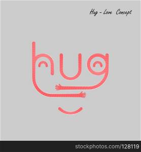  HUG  typographical and Hand icon.Embrace or hug icons vector logo design.Hugs and Love yourself symbol.Love concept.Valentine’s Day Vector Card.Love   Happy valentines day concept.Vector illustration