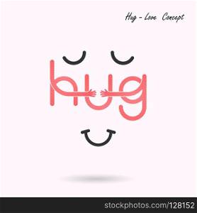 "HUG" typographical and Hand icon.Embrace or hug icons vector logo design.Hugs and Love yourself symbol.Love concept.Valentine&rsquo;s Day Vector Card.Love & Happy valentines day concept.Vector illustration