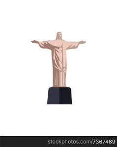 Huge Christ Redeemer Statue from Rio de Janeiro. Brazil famous attraction in form of religious monument. Popular sight isolated vector illustration.. Huge Christ Redeemer Statue from Rio de Janeiro