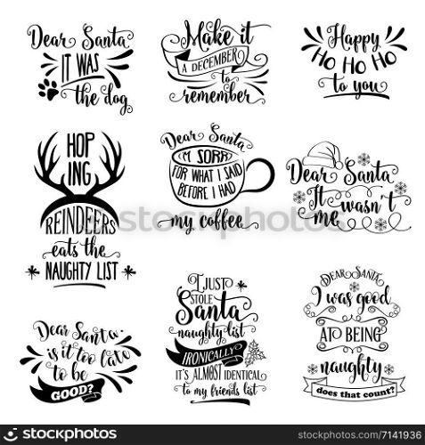 Huge Christmas quotes collection isolated on white. Vector