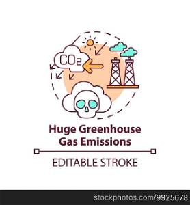Huge greenhouse gas emission concept icon. Climate justice idea thin line illustration. Our tasks to improve environment. Vector isolated outline RGB color drawing. Editable stroke. Huge greenhouse gas emission concept icon