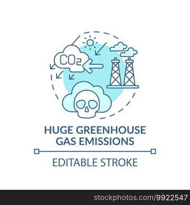 Huge greenhouse gas emissions concept icon. Environmental protection idea thin line illustration. Our tasks to improve soceity. Vector isolated outline RGB color drawing. Editable stroke. Huge greenhouse gas emissions concept icon