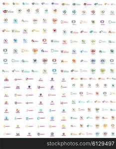 Huge mega collection of abstract logos. Linear logotypes made of overlapping multicolored segments of lines. Universal business icons, symbols for branding design