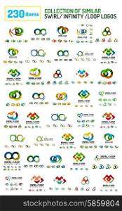 Huge mega collection of swirl, loop, infinity shaped logo. Similar colorful icons