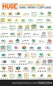 Huge mega collection of swirl, loop, infinity shaped logo. Similar colorful icons