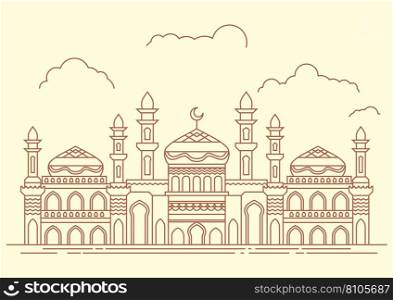 Huge mosque architecture design line art drawing Vector Image