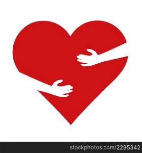 Hugging heart symbol. Hug yourself logo. Love yourself flat vector illustration.