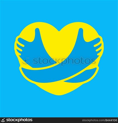 Hugging heart symbol. Hug yourself logo. Love yourself vector flat illustration.