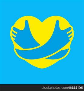 Hugging heart symbol. Hug yourself logo. Love yourself vector flat illustration.