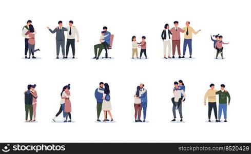 Hugging people. Cartoon friends couples kids and persons in relationship friendly hug, diverse married and romantic partners and characters of couple friendship support and romantic,. Hugging people. Cartoon friends couples kids and persons in relationship friendly hug, diverse married and romantic partners and characters