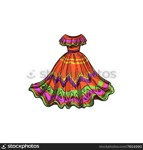 Huipil garment isolated traditional mexican dress sketch. Vector Mexico ...