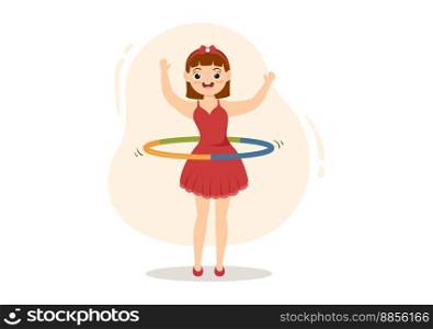 Hula Hoop Illustration with Kids Exercising Playing Hula Hoops and Fitness Training in Sports Activity Flat Cartoon Hand Drawn Templates