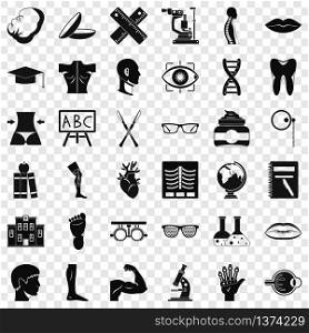 Human anatomy icons set. Simple style of 36 human anatomy vector icons for web for any design. Human anatomy icons set, simple style