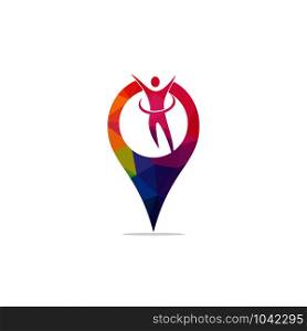 Human and map pointer logo design. Human and gps locator symbol or icon. Unique human and pin logotype design template.