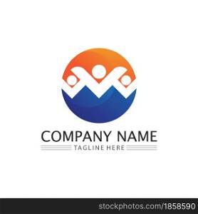 Human and people logo design Community care icon and vector group