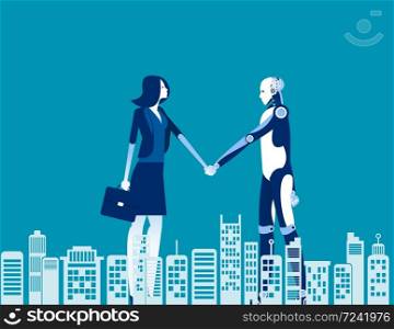 Human and Robot agreement. Concept business vector, Robotic, Artificial Intelligence, Technology.