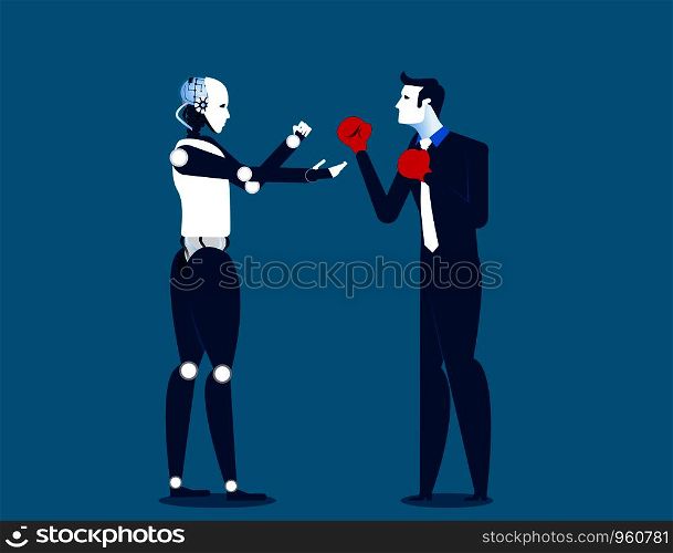Human and robot fighting. Concept business technology illustration. Vector cartoon character and abstract