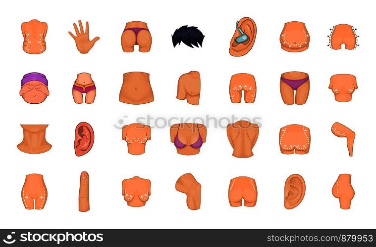 Human body icon set. Cartoon set of human body vector icons for web design isolated on white background. Human body icon set, cartoon style