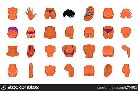 Human body icon set. Cartoon set of human body vector icons for web design isolated on white background. Human body icon set, cartoon style
