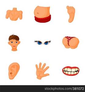 Human body icons set. Cartoon illustration of 9 human body vector icons for web. Human body icons set, cartoon style