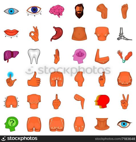 Human body icons set. Cartoon style of 36 human body vector icons for web isolated on white background. Human body icons set, cartoon style