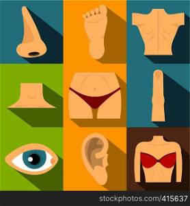Human body icons set. Flat illustration of 9 human body vector icons for web. Human body icons set, flat style