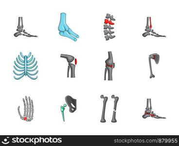 Human bones icon set. Cartoon set of human bones vector icons for web design isolated on white background. Human bones icon set, cartoon style
