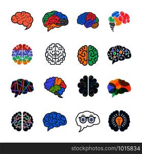 Human brain collection. Creative silhouettes of smart minds genius remember vector logotypes elements. Illustration of mind and brain, genius brainstorm. Human brain collection. Creative silhouettes of smart minds genius remember vector logotypes elements