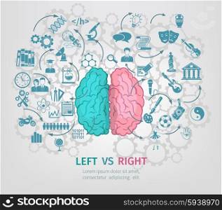 Human brain concept with left and right hemispheres flat vector illustration. Human Brain Concept