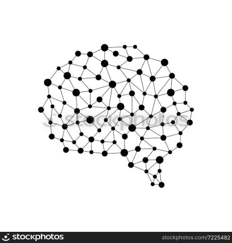 Human brain from nodes and connections as a symbol of thinking. Neural network. Isolated vector illustration on white background. Human brain from nodes and connections as a symbol of thinking. Neural network.