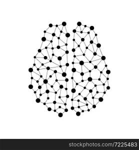 Human brain from nodes and connections as a symbol of thinking. Neural network. Isolated vector illustration on white background. Human brain from nodes and connections as a symbol of thinking. Neural network.