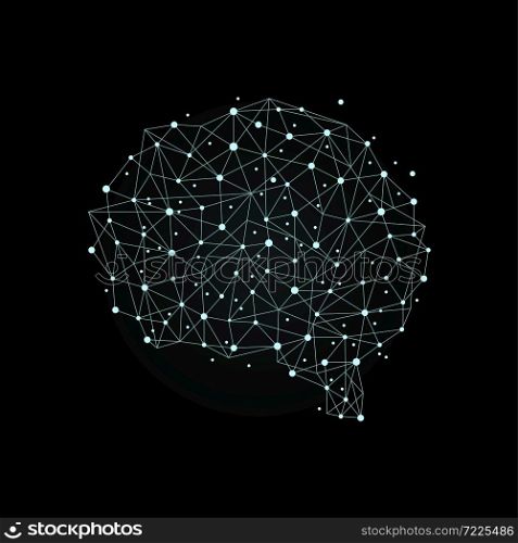 Human brain from nodes and connections as a symbol of thinking. Neural network. Vector concept on dark background. Human brain from nodes and connections as a symbol of thinking. Neural network. Vector concept