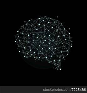 Human brain from nodes and connections as a symbol of thinking. Neural network. Vector concept on dark background. Human brain from nodes and connections as a symbol of thinking. Neural network. Vector concept