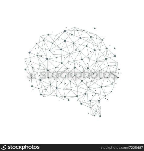 Human brain from nodes and connections as a symbol of thinking. Neural network. Isolated vector illustration on white background. Human brain from nodes and connections as a symbol of thinking. Neural network. Vector concept