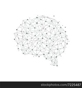 Human brain from nodes and connections as a symbol of thinking. Neural network. Isolated vector illustration on white background. Human brain from nodes and connections as a symbol of thinking. Neural network. Vector concept